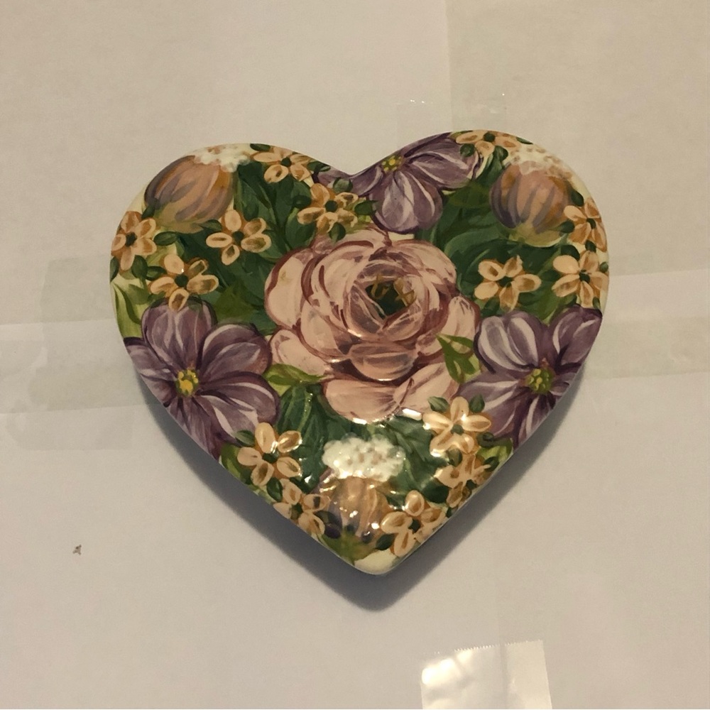 Lesal Ceramics Hand-Painted Floral Heart Trinket Dish - Purple, Pink & Green